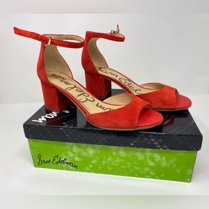 SAM EDELMAN- women’s “Susie” blood orange suede sandal. Size 9